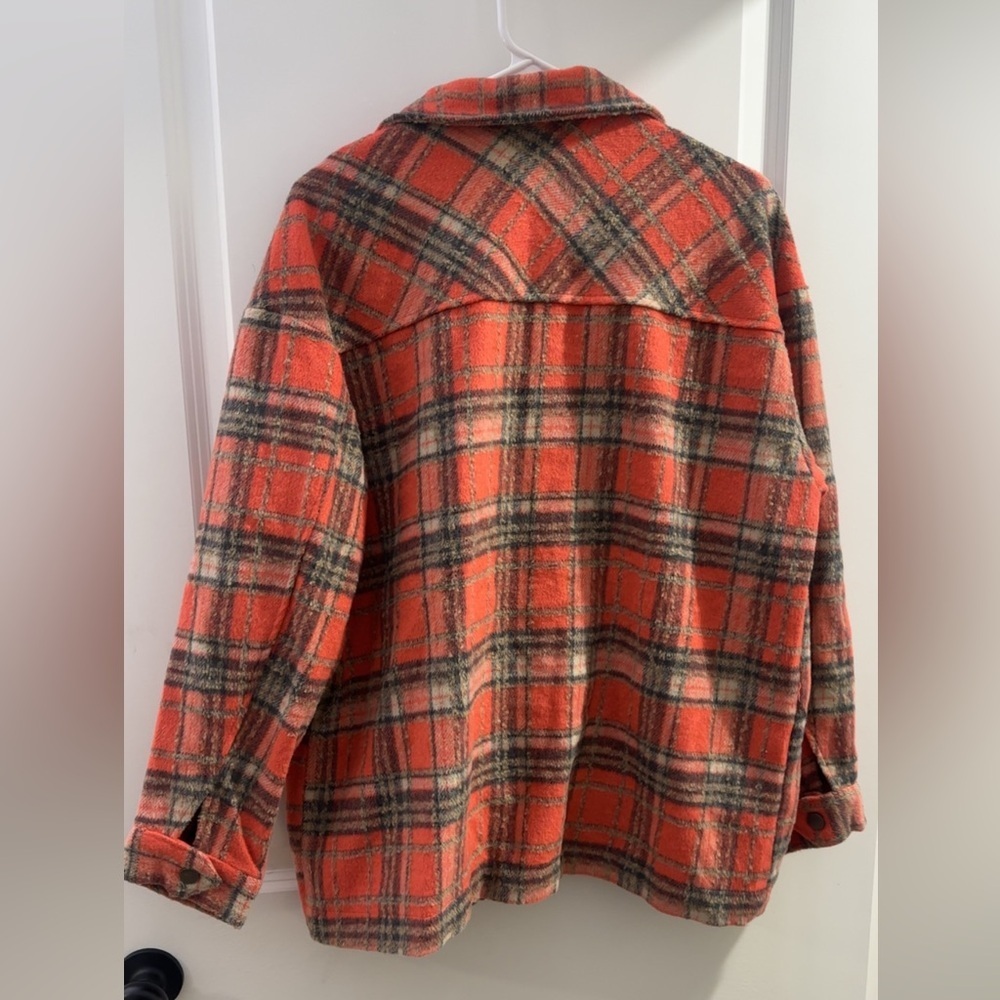NEW She and Sky Button Up Top Jacket Orange Plaid Heavy Size Medium NWT - Picture 6 of 6